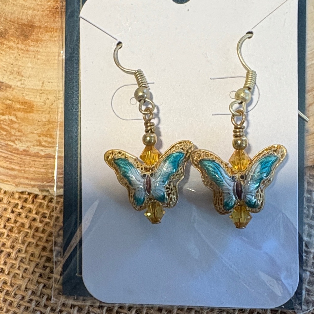 Butterfly Earrings with Blue and Gold Accents